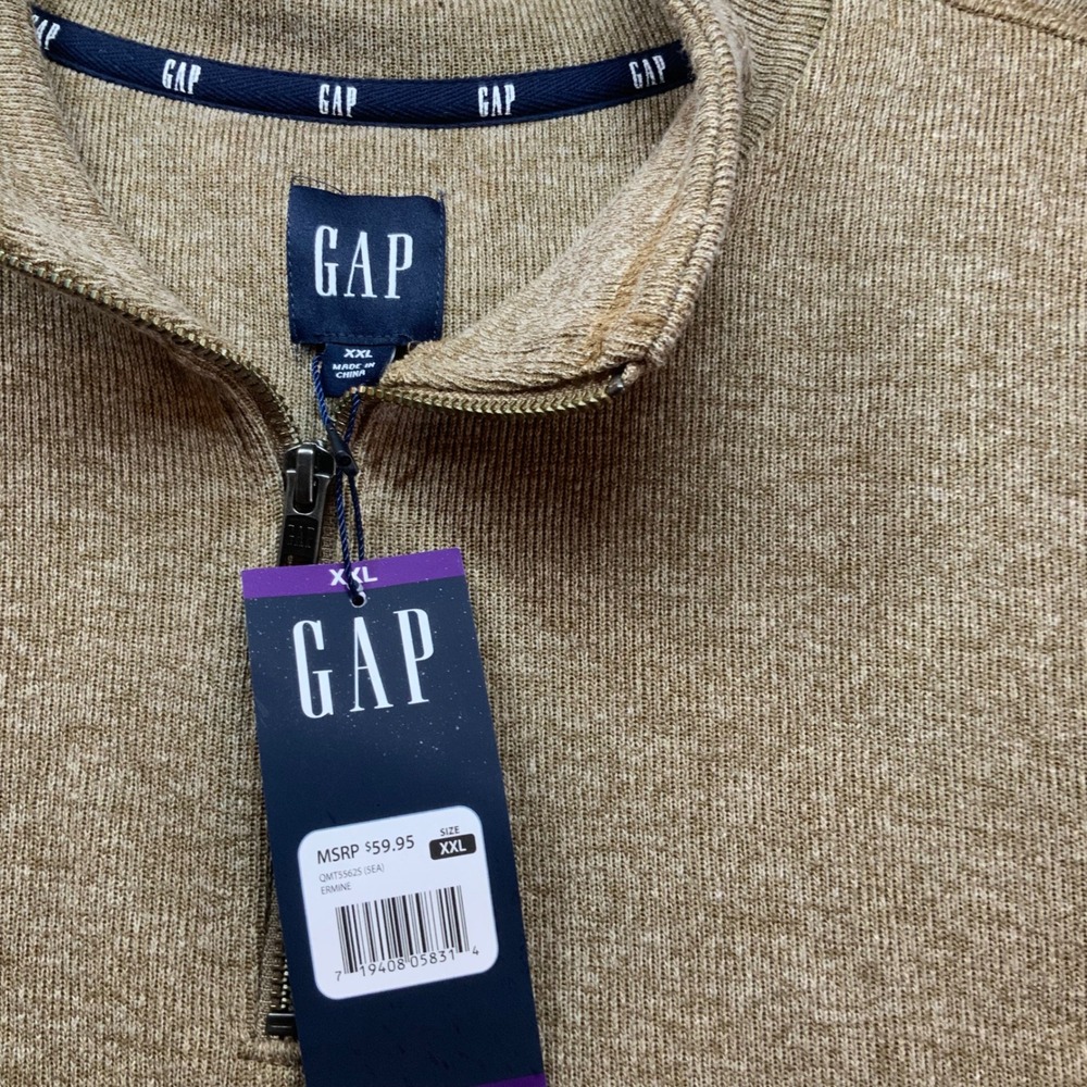 Gap Mens XXL Quarter Zip Pullover Sweater Ermine Brown Heathered Knit QMT5562S - Picture 3 of 10